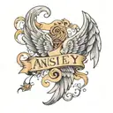 angel wings with the name Ansley Ruth  tattoo design idea