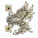 angel wings with the name Ansley Ruth  tattoo design idea