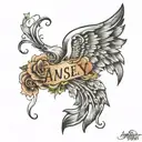 angel wings with the name Ansley Ruth  tattoo design idea