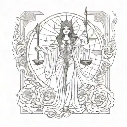 justice tarot card macabre tattoo design idea
