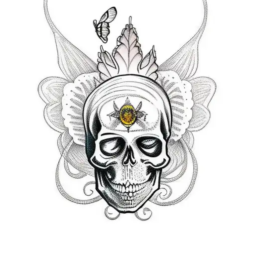 A mystical New Orleans-inspired half sleeve tattoo featuring a witch, Wiccan symbolism, butterflies, and a skull tattoo design idea