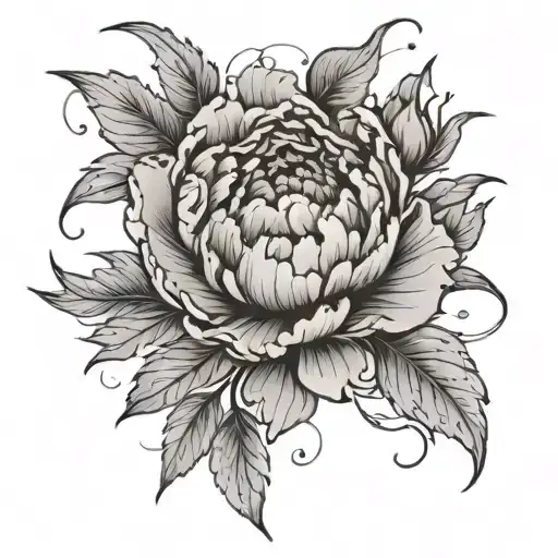 gray and black peony with a tangle of veins wrapping around it tattoo design idea