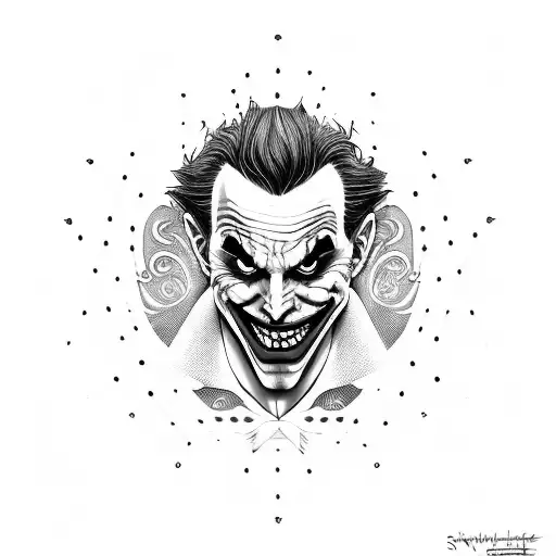 joker grin, evil, scott synder, only outline tattoo design idea