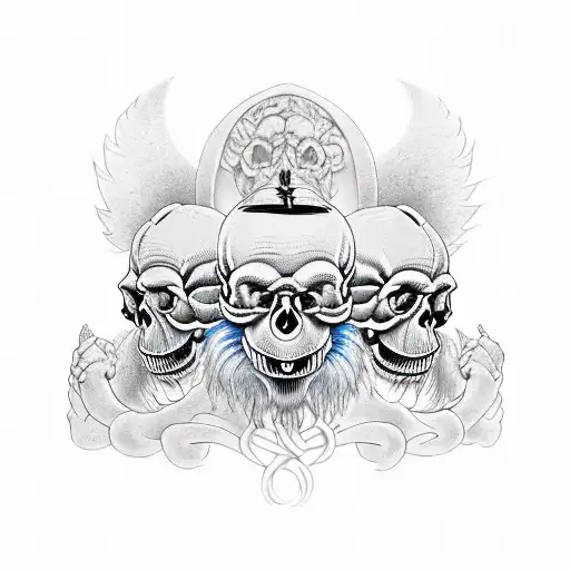 three wise monkeys skulls  tattoo design idea