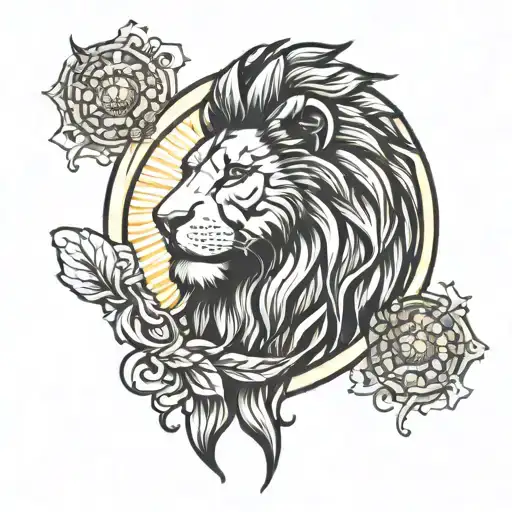 lion and sun gradient tattoo design idea