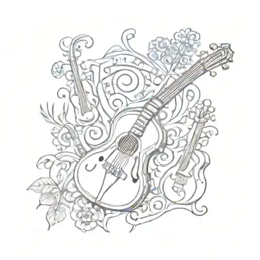 A traditional Portuguese azulejo tile design featuring musical instruments and art supplies, with a subtle nod to your daughter hidden within the pattern tattoo design idea