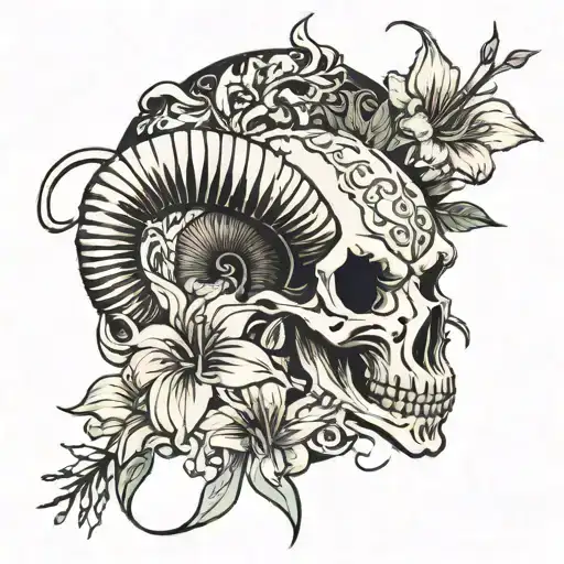 ram skull flower tattoo