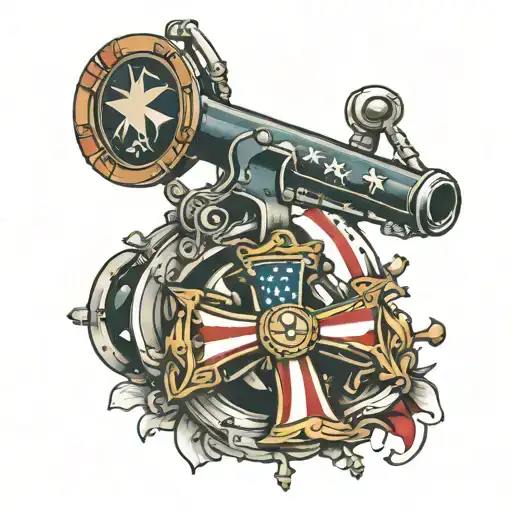 cross cannons and us flag tattoo design idea