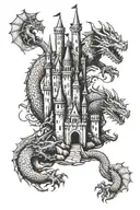 three little dragons castle tattoo design idea