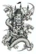 three little dragons castle tattoo design idea