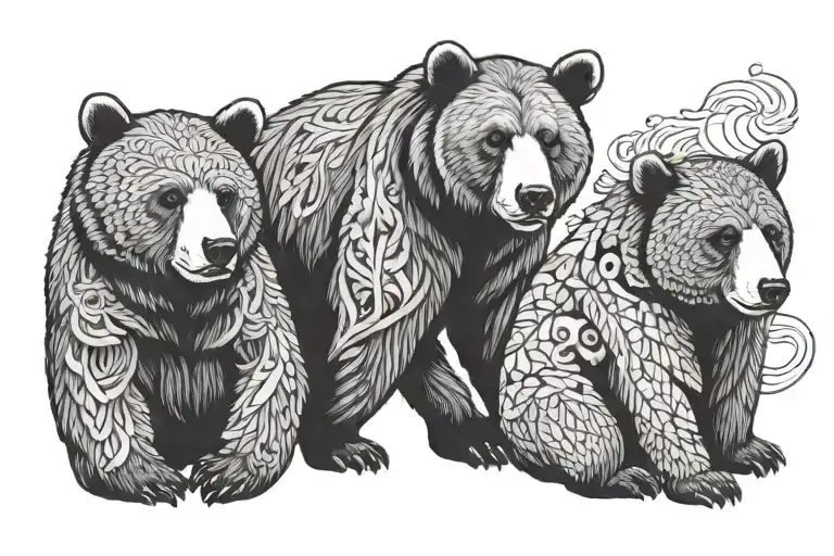 3 bears in a kanoo tattoo design idea