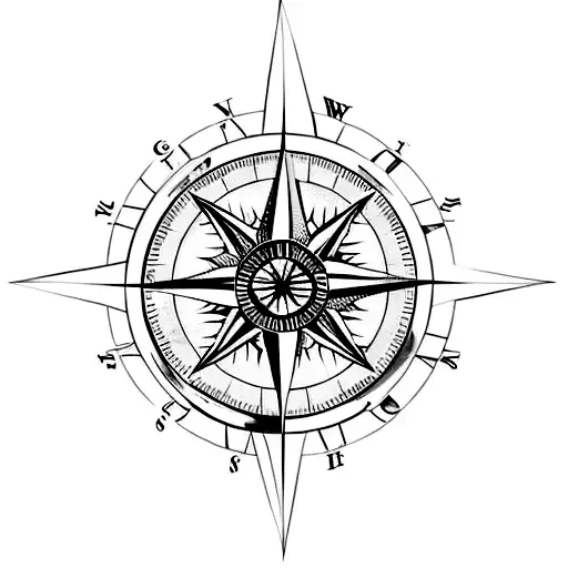 A minimalist tattoo of a compass with the outline of Mauritius inside, representing your passion for traveling and adventures. tattoo design idea