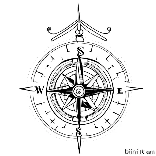 A minimalist tattoo of a compass with the outline of Mauritius inside, representing your passion for traveling and adventures. tattoo design idea