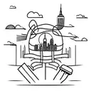 A minimalist tattoo of the New York skyline with a microphone intertwined, symbolizing your occupation as an entertainer in the city. tattoo design idea