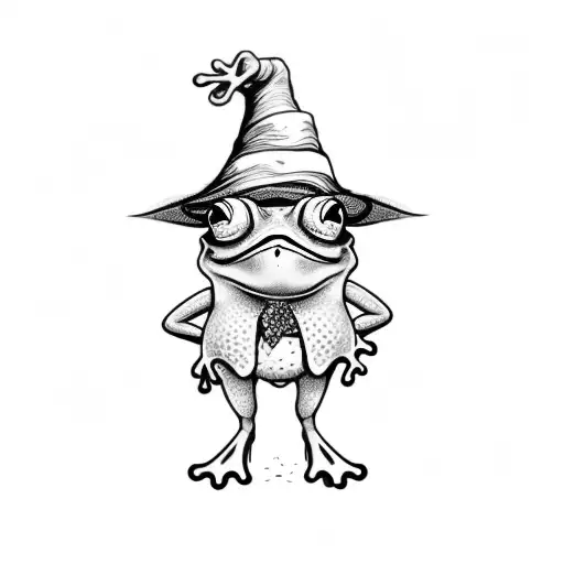 a frog in a hat holding a wizard staffa frog in a hat tattoo design idea