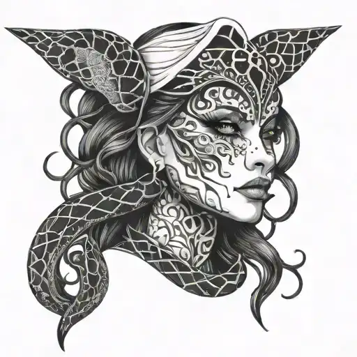 snake woman face tattoo design idea