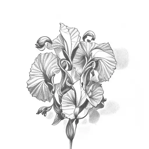 a flower, half iris half bougainvillea tattoo design idea