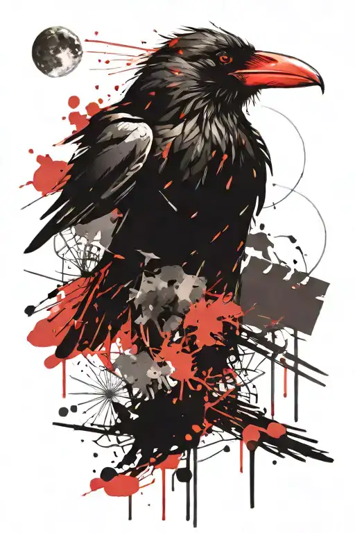 crow and moon tattoo design idea