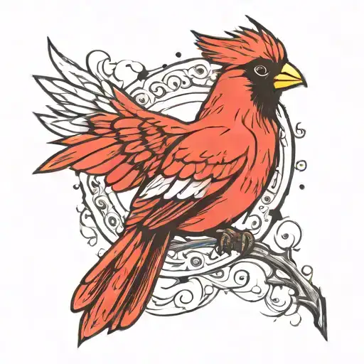 A cardinal with angel wings spread tattoo design idea