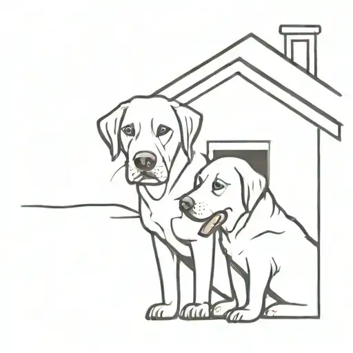 A minimalist design of a shelter dog being adopted by a loving family tattoo design idea