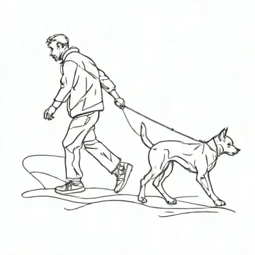A man walking a dog view from back tattoo design idea
