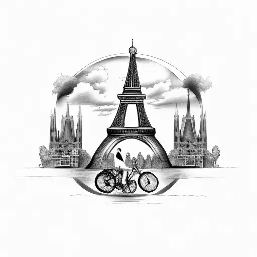 cycle London to paris tattoo design idea