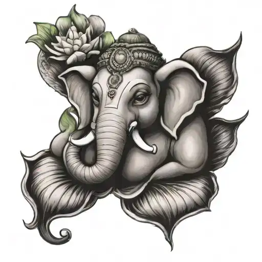  Ganpati Bappa on lotus flower tattoo design idea