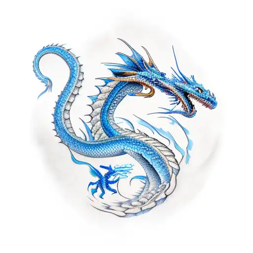 Blue flying dragon Feminine tattoo design idea