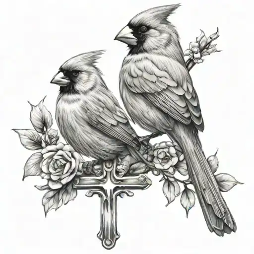 cardinal and cross tattoo design idea