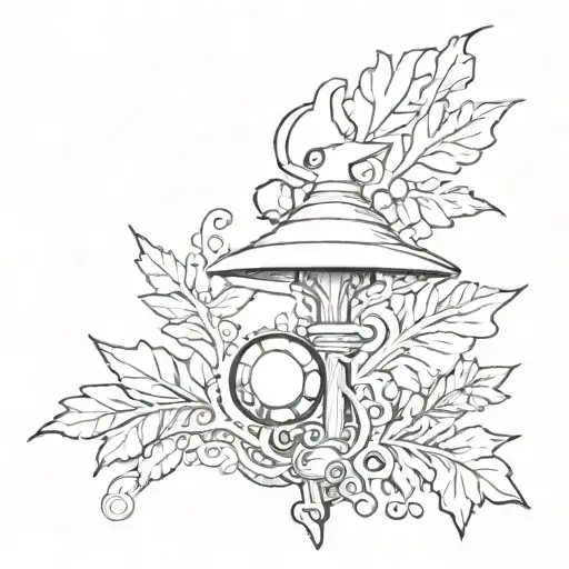 The mage staff from final fantasy x with the leaves from animal crossing swirling around it, and a pokeball below tattoo design idea