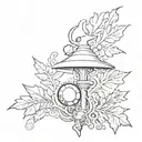 The mage staff from final fantasy x with the leaves from animal crossing swirling around it, and a pokeball below tattoo design idea