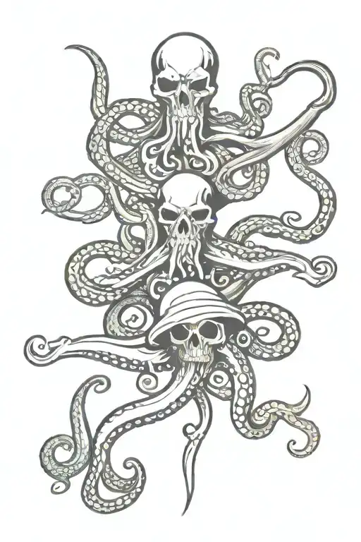 octopus, shark and trident intertwined tattoo design idea