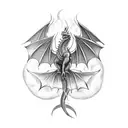 medieval Dragon flying through flames tattoo design idea