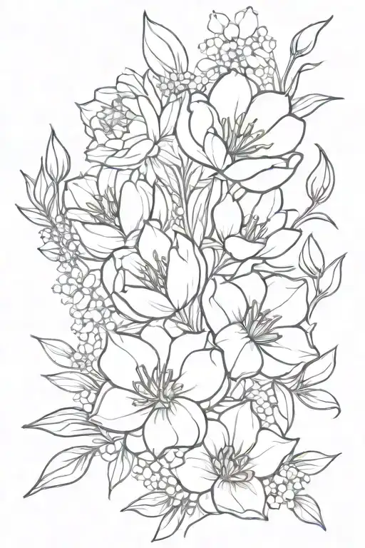 tulip,orchid,sunflower,daisy, and peony bouquet  tattoo design idea