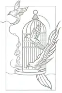 open bird cage with smoldering coals with small pheonix flying out  tattoo design idea