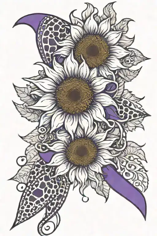  purple ribbon with the purple leopard print sunflower  tattoo design idea