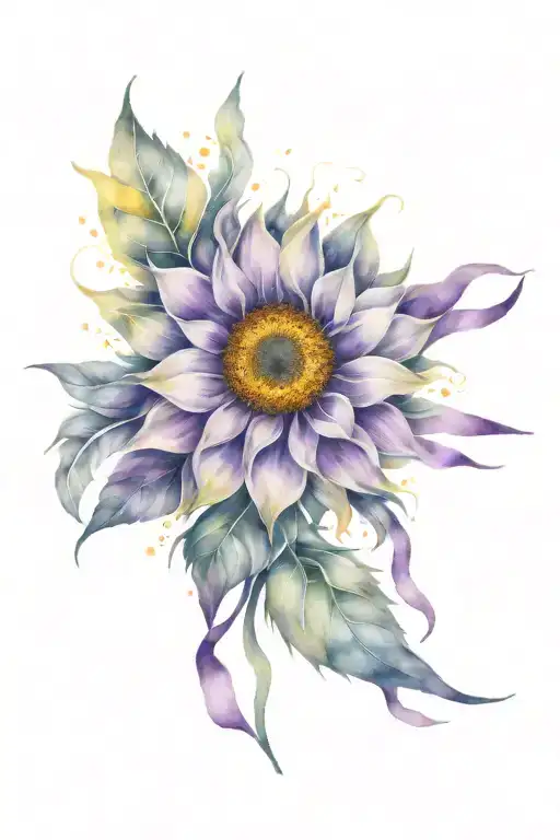  purple ribbon with the purple leopard print sunflower  tattoo design idea