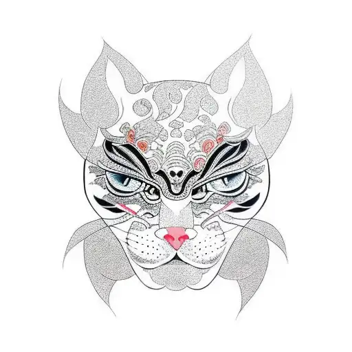 Kabuki mask inspired by cat patterns tattoo design idea