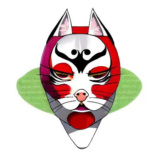 Kabuki mask inspired by cat patterns tattoo design idea