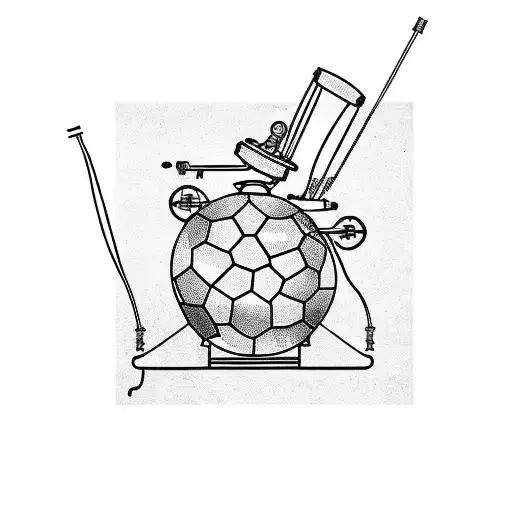 electrocardiogram line drawing an old time sewing machine and continuing with an 1930 soccer ball tattoo design idea