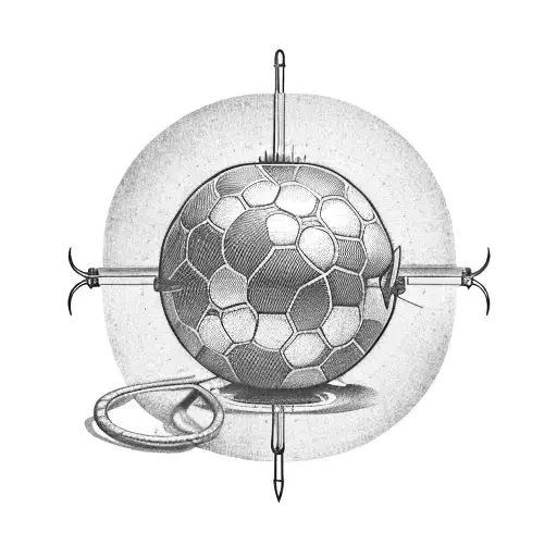 life line old time sewing machine and a 1930 soccer ball in the same path tattoo design idea