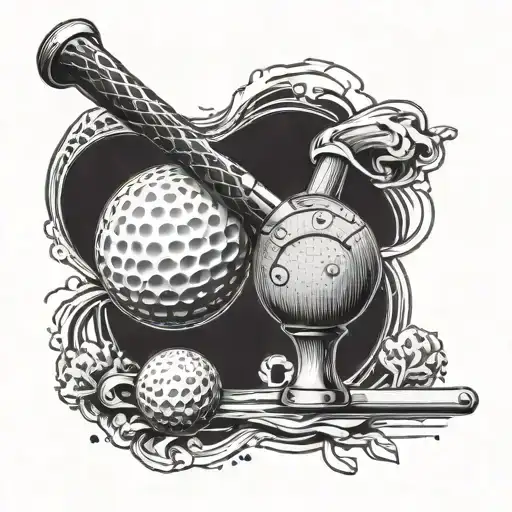 Incorporate a detailed golf ball and tee design with a carpenter's hammer and nails tattoo design idea