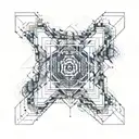 An abstract geometric pattern resembling a blueprint of a carpentry project, with subtle dotwork shading tattoo design idea