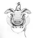 Sad eeyore from winnie the pooh with aries zodiac sign tattoo design idea