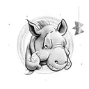 Sad eeyore from winnie the pooh with aries zodiac sign tattoo design idea