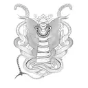 A minimalist design featuring a snake and a sword intersecting tattoo design idea