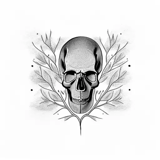 colourful tree on a skull tattoo design idea