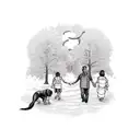 full arm tattoo with: doctor (daddy) married to a housewife (mother) with a daughter, a dog and in the background the se tattoo design idea