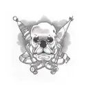 full arm tattoo with: doctor (daddy) married to a housewife (mother) with a daughter, a dog and in the background the se tattoo design idea