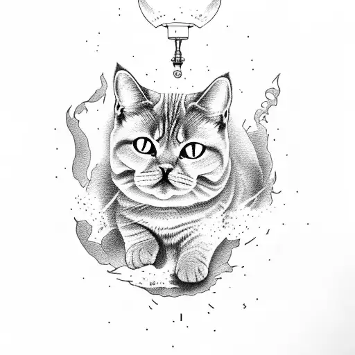 british shorthair on a bomb fropped from a plane tattoo design idea